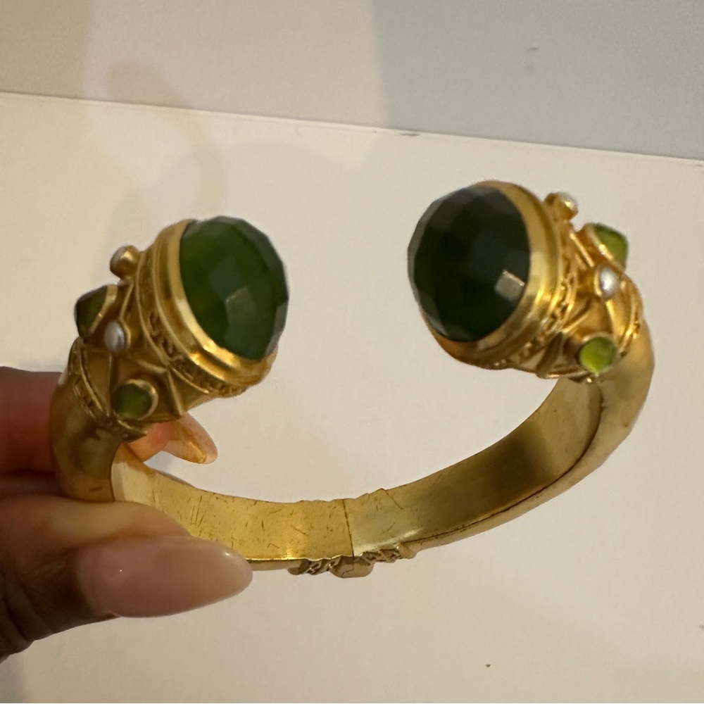 Julie Vos Elegant Palmetto Green Pearl and 24k Gold Plated Bracelet Regular Sz - Picture 9 of 11